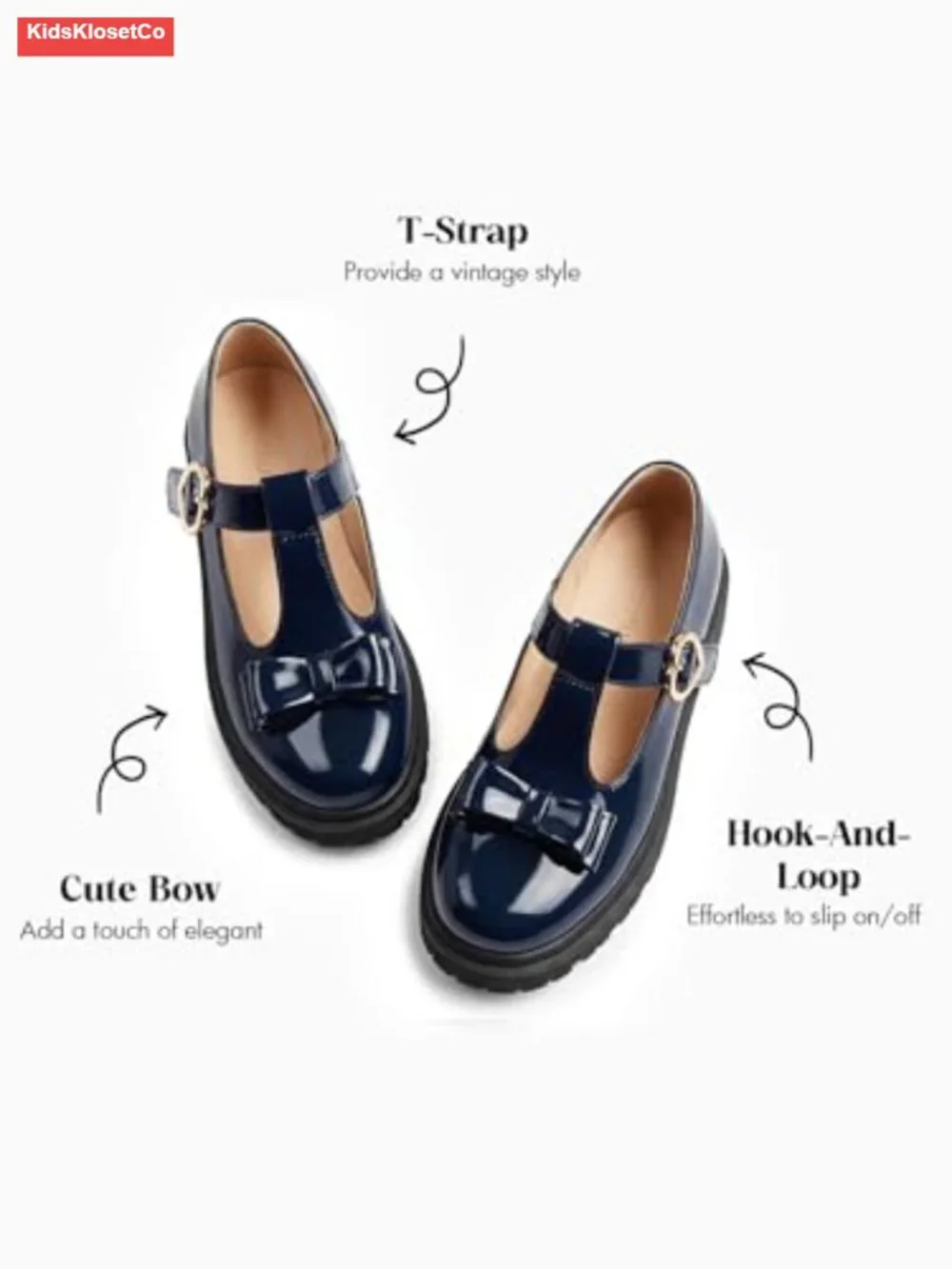 Kids Mary Jane Flats T-Strap School Uniform Dress Shoes Chunky Platform Bow